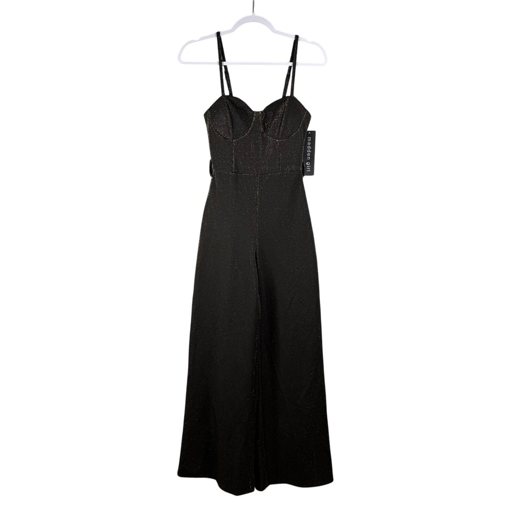 Madden Girl Womens XS Jumpsuit Black Gold Metallic Shimmer Party Glam Sexy NYE